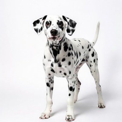 Dalmatian dog standing on white background