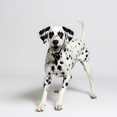 Dalmatian dog standing on white background