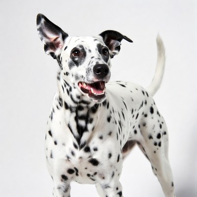 Dalmatian dog smiling on white background