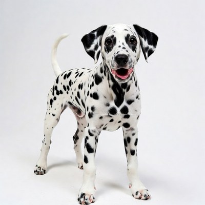 Dalmatian puppy standing on white background