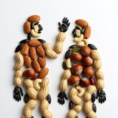 Two men made of nuts and seeds