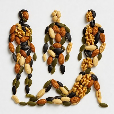 Three Nut Figures on White Background