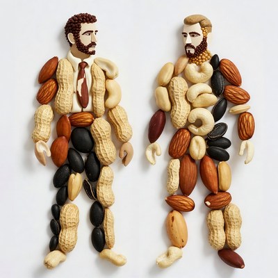 Two Bearded Men Sculptures from Nuts