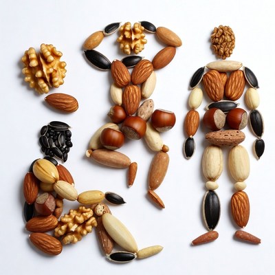 Three Nut Figures on White Background
