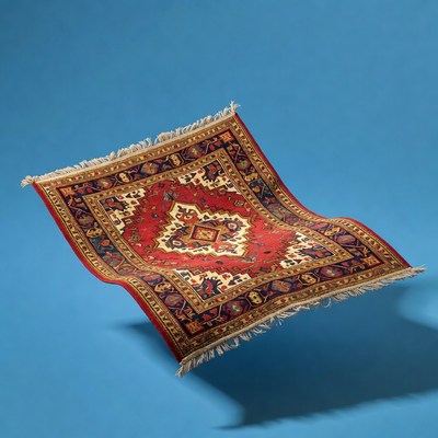 Red Oriental Rug on Blue Background