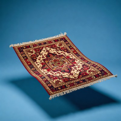 Flying Carpet on Blue Background