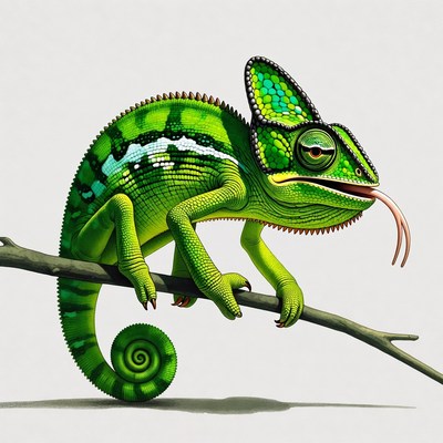 Green chameleon on branch