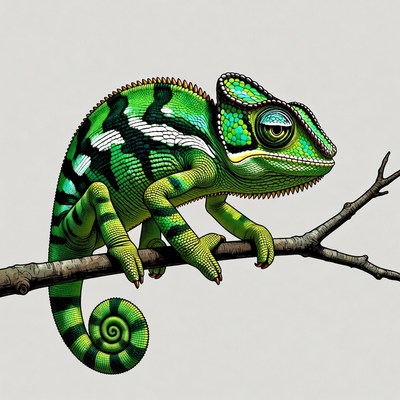 Green chameleon on branch
