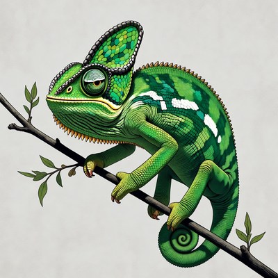 Green chameleon on branch