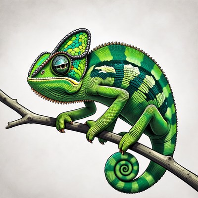 Green chameleon on branch