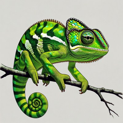 Green chameleon on branch