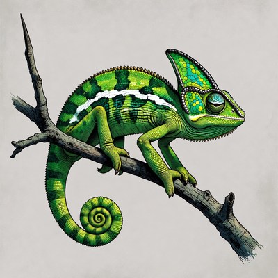 Green chameleon on branch