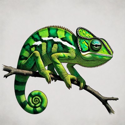 Green chameleon on branch