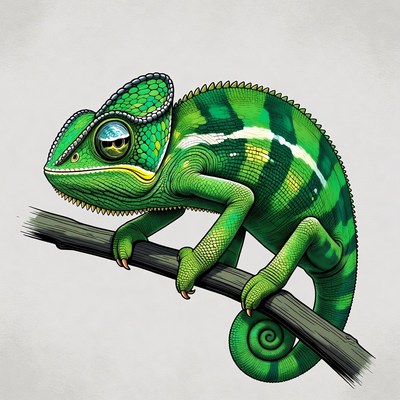 Green chameleon on branch