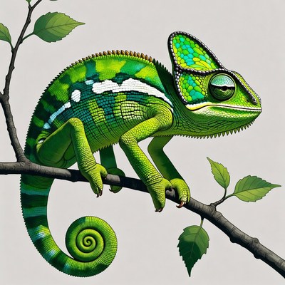 Chameleon on branch illustration