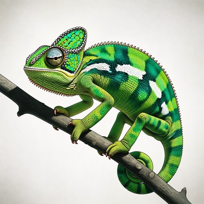 Green chameleon on branch