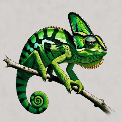 Green chameleon on branch