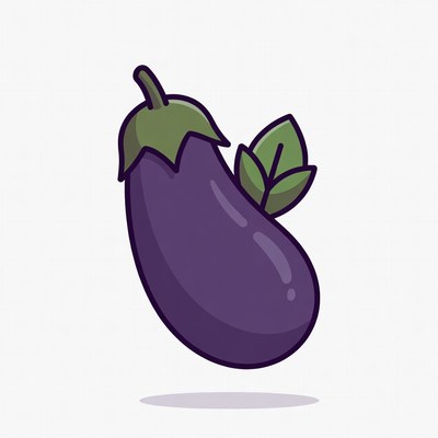 Purple eggplant with green leaf