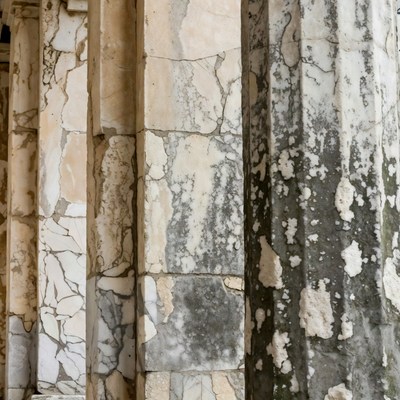 Ancient Marble Columns with Moss