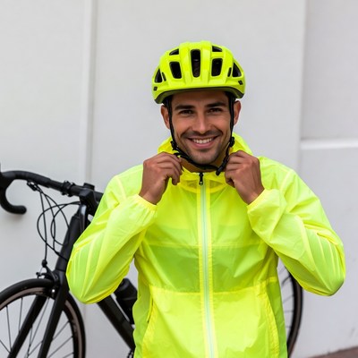 Man wearing yellow helmet and jacket