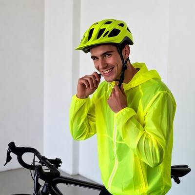 Man in yellow helmet with bike
