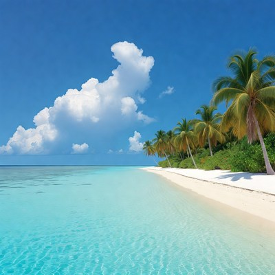 Tropical Beach with Palm Trees
