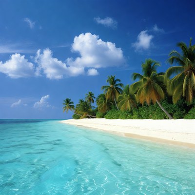 Tropical Beach with Palm Trees