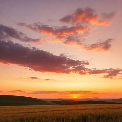 Sunset over Wheat Fields