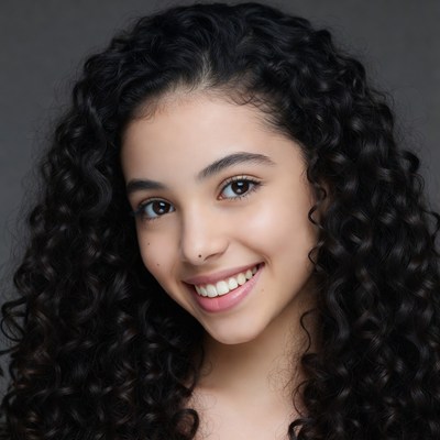 Smiling girl with curly black hair