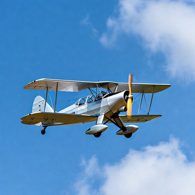 Biplane Flying in Blue Sky