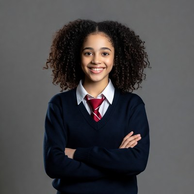 Smiling African-American girl in school uniform