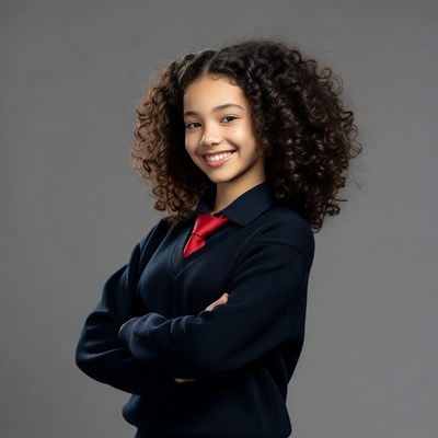 African-American girl in school uniform smiling