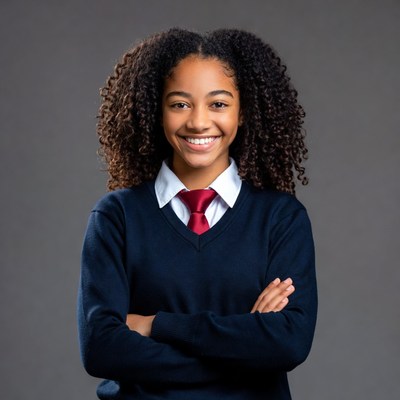African-American girl smiling in school uniform