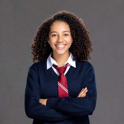 Smiling African-American girl in school uniform