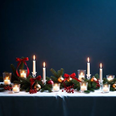 Christmas Candle Centerpiece on Table