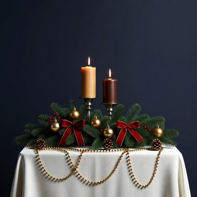 Christmas Candles with Pine Centerpiece