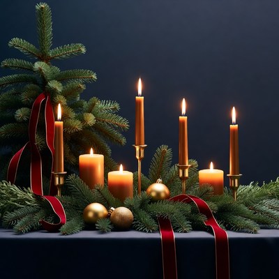 Christmas Candles with Pine Branches