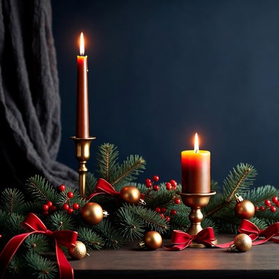 Christmas Candles with Pine Garland