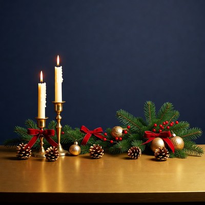 Christmas Candles with Pine Garland