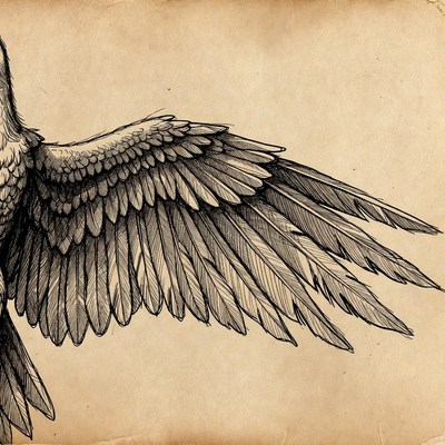 Detailed sketch of bird wing