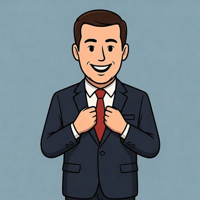 Cartoon man adjusting red tie