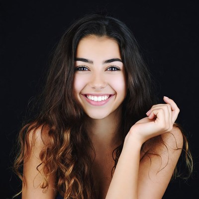 Smiling woman with wavy brown hair