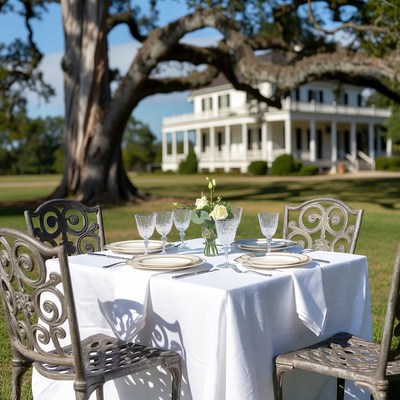 Elegant Outdoor Table Set for Dinner