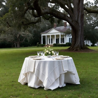 Elegant round table wedding setup outdoors