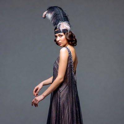 Flapper woman in feathered headband