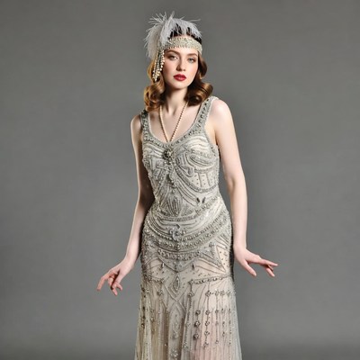 Woman in Beaded Flapper Dress