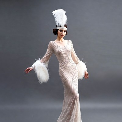 Woman in Flapper Feather Dress