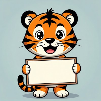 Cartoon tiger holding blank sign
