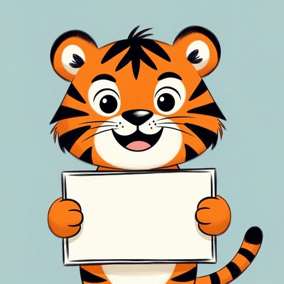 Cartoon tiger holding blank sign