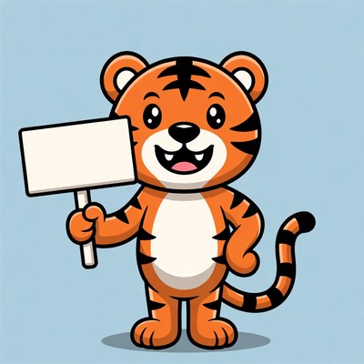 Cartoon tiger holding blank sign